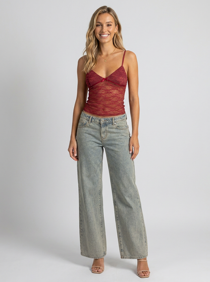 MERIBEL | LACE TOP - Red