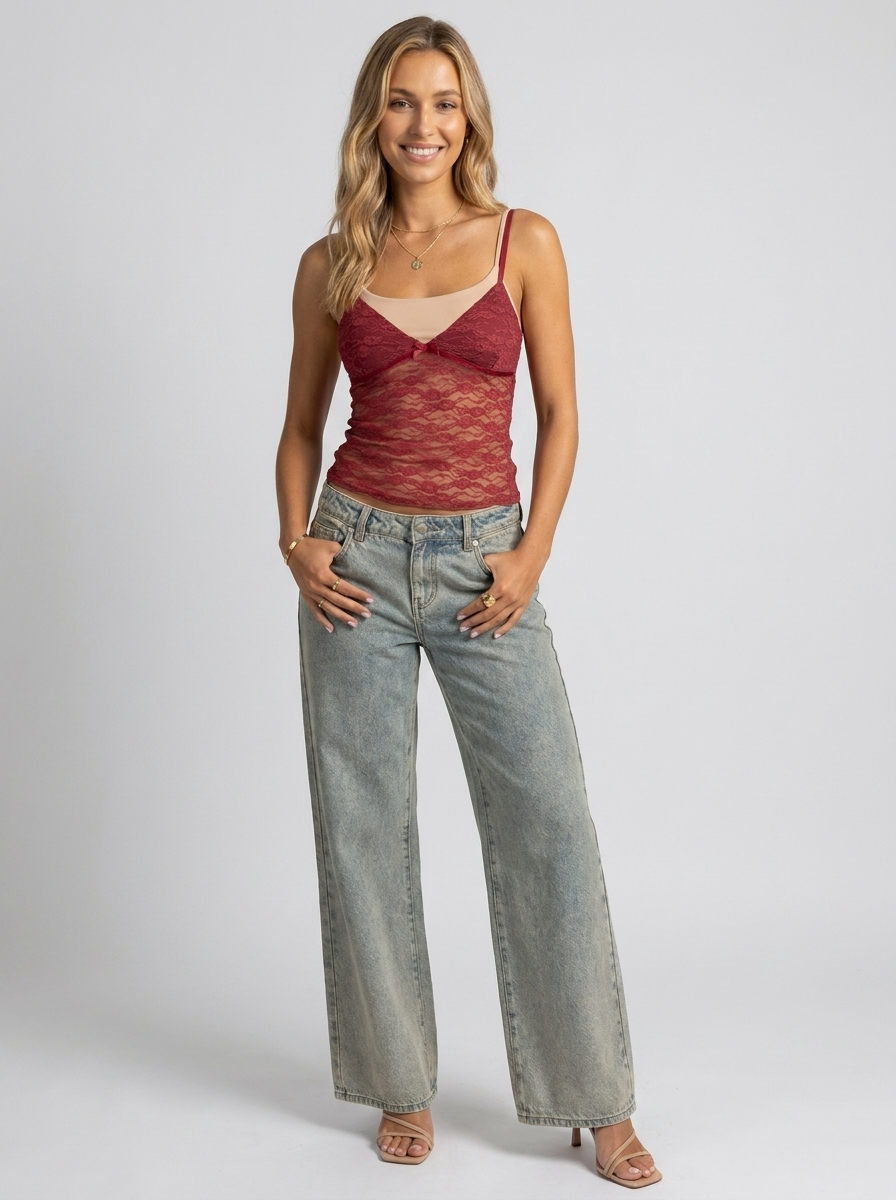 MERIBEL | LACE TOP - Red