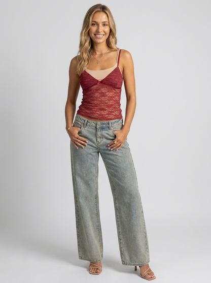 MERIBEL | LACE TOP - Red