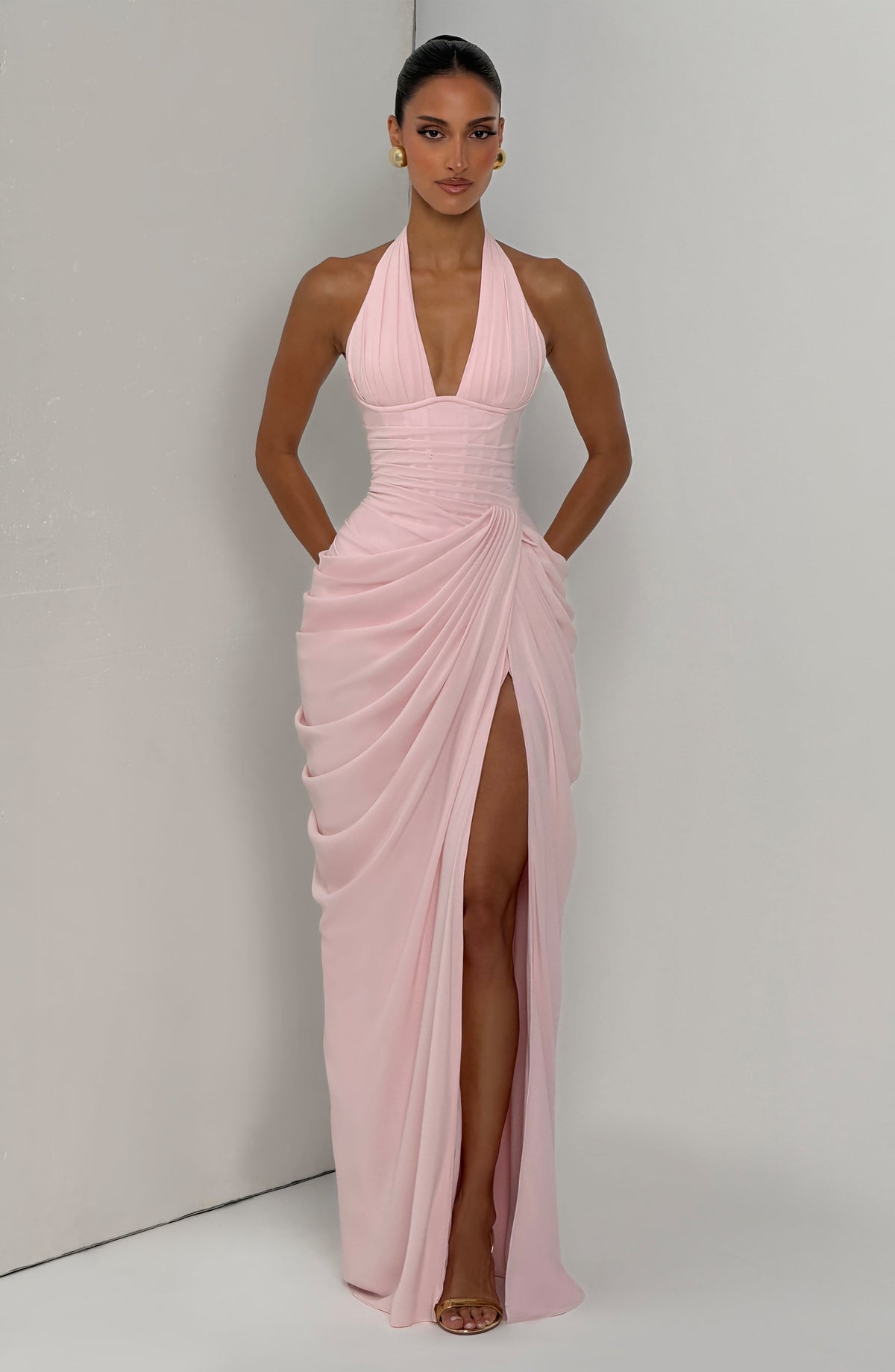 MINETTE | HALTER MAXI DRESS - Blush Pink