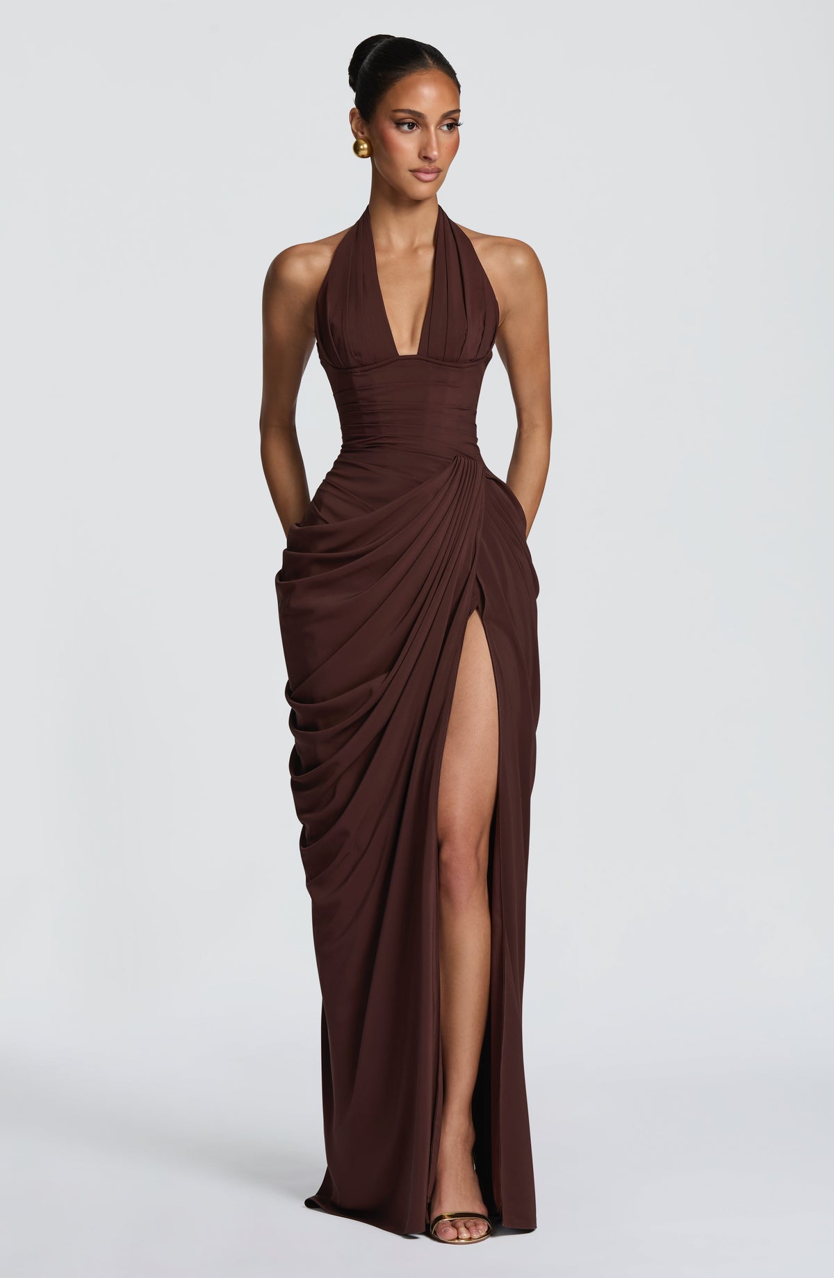 MINETTE | HALTER MAXI DRESS - Chocolate Brown