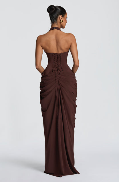 MINETTE | HALTER MAXI DRESS - Chocolate Brown