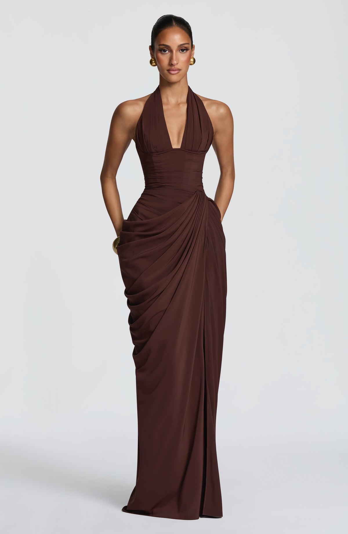 MINETTE | HALTER MAXI DRESS - Chocolate Brown
