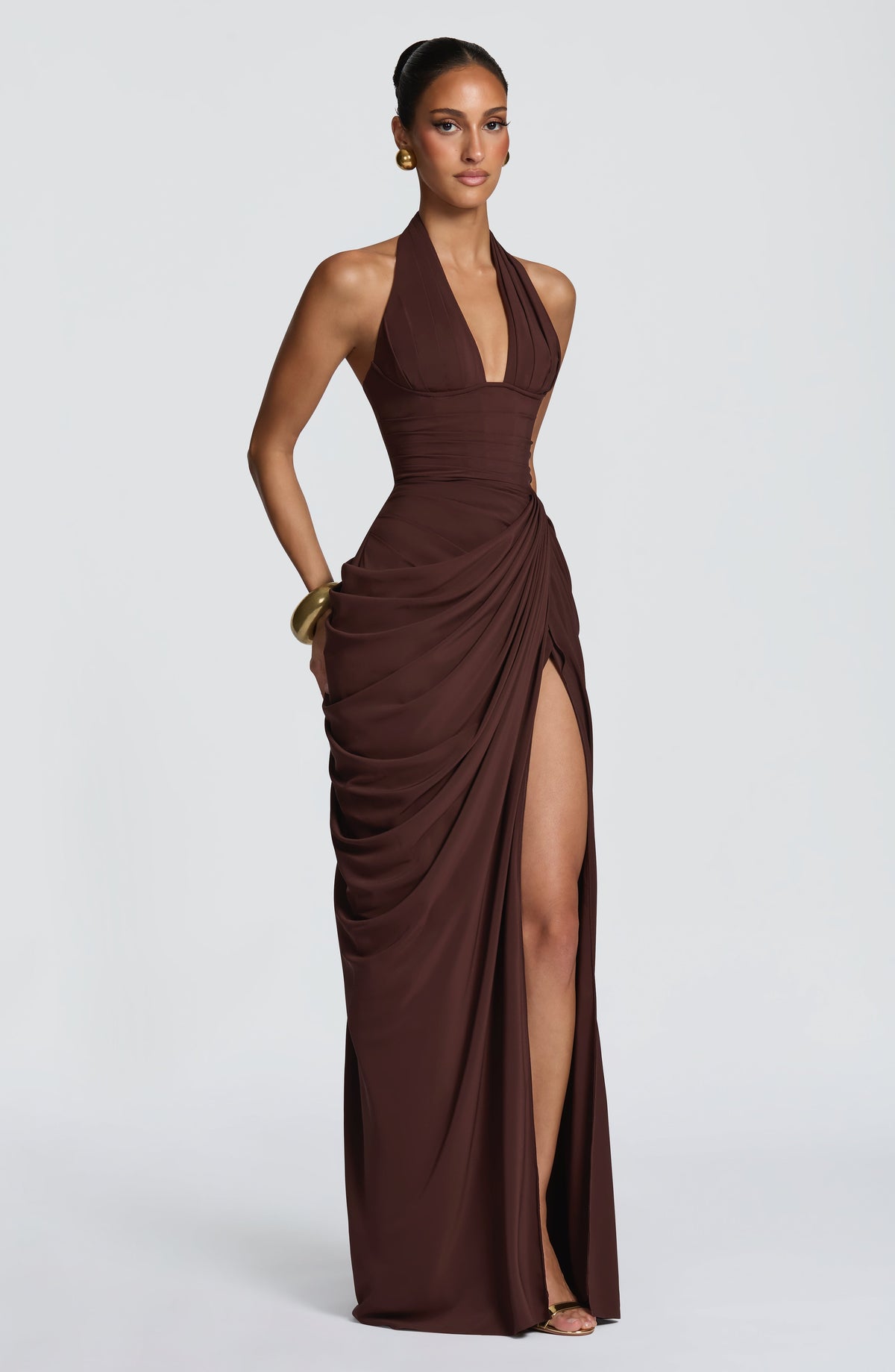 MINETTE | HALTER MAXI DRESS - Chocolate Brown