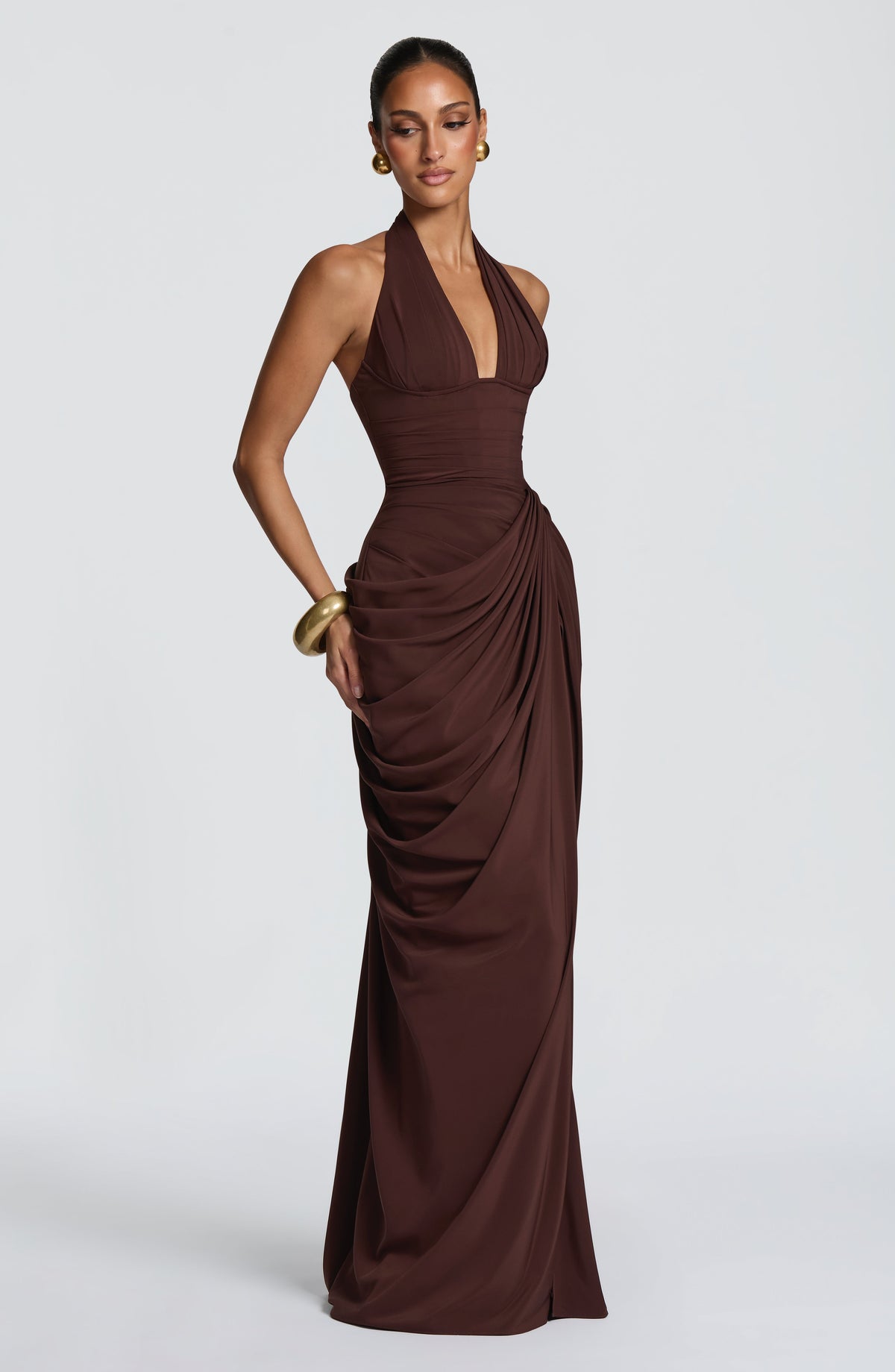 MINETTE | HALTER MAXI DRESS - Chocolate Brown