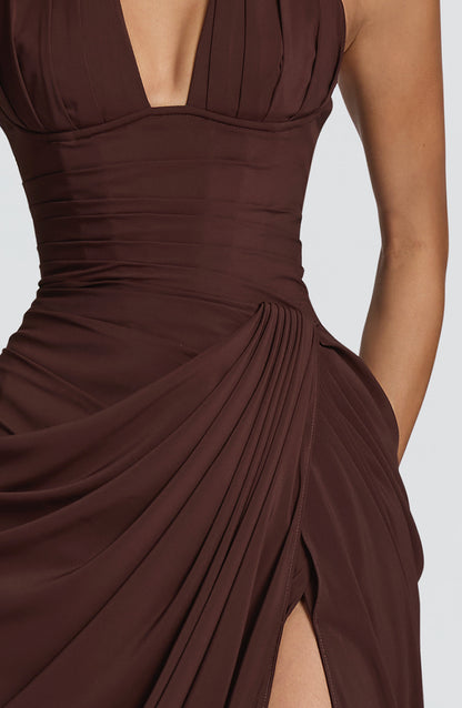 MINETTE | HALTER MAXI DRESS - Chocolate Brown
