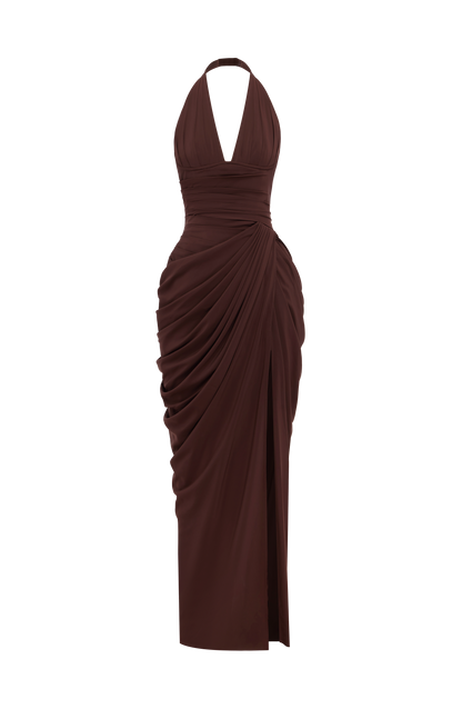 MINETTE | HALTER MAXI DRESS - Chocolate Brown