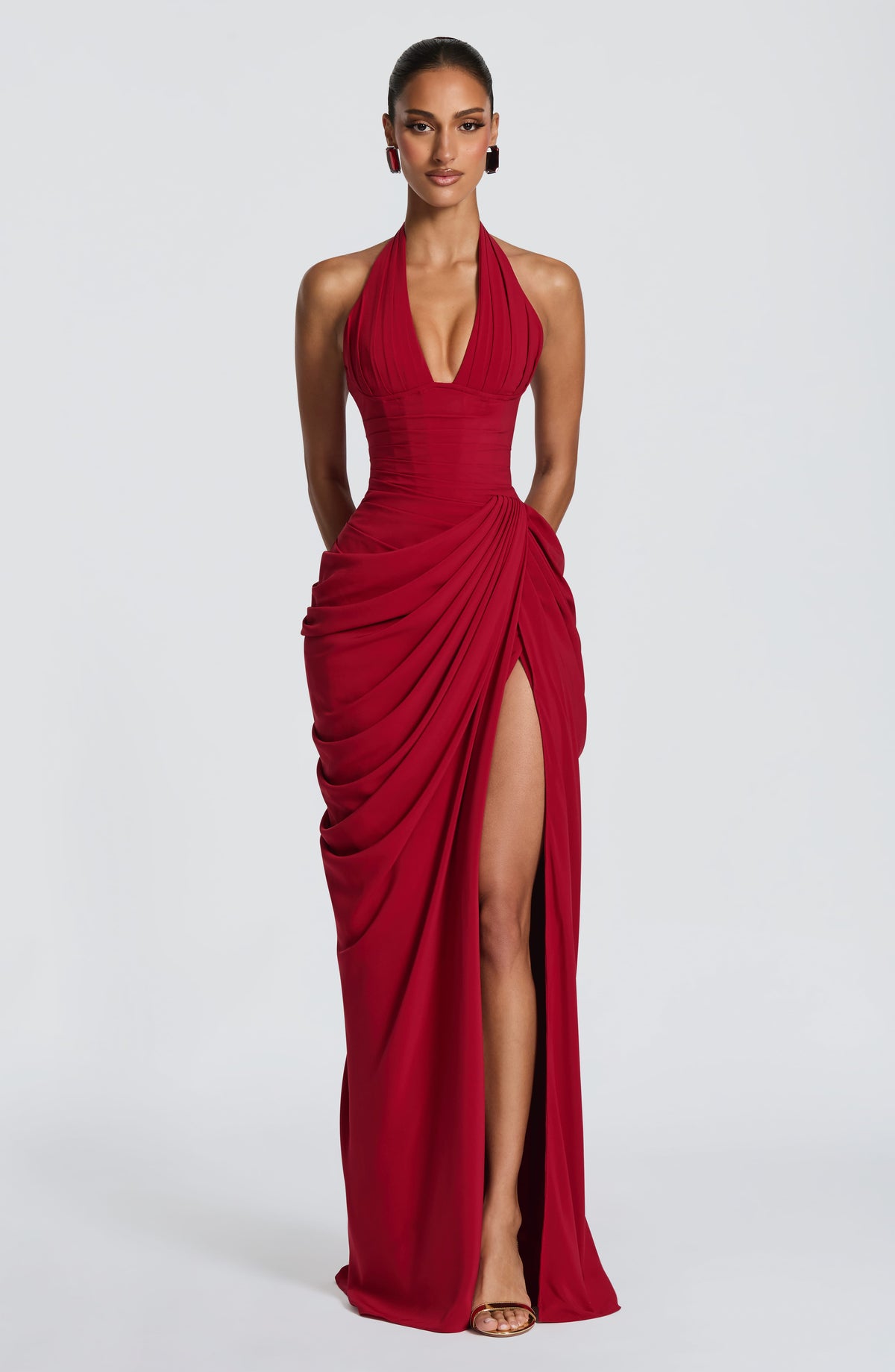 MINETTE | HALTER MAXI DRESS - Deep Red