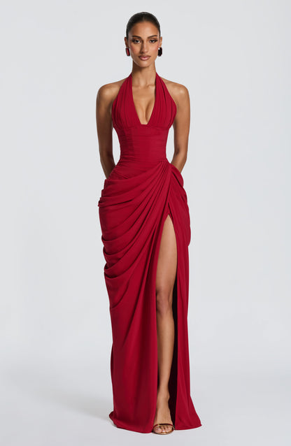 MINETTE | HALTER MAXI DRESS - Deep Red