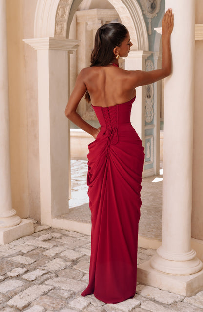 MINETTE | HALTER MAXI DRESS - Deep Red