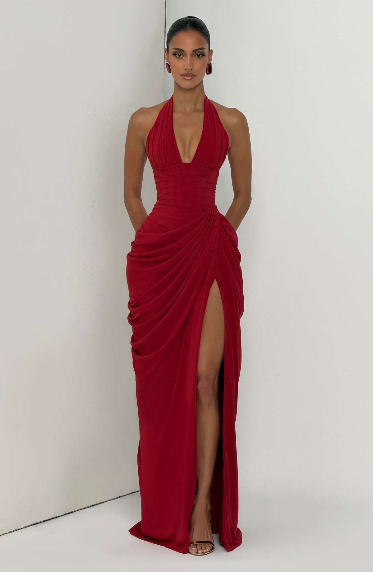MINETTE | HALTER MAXI DRESS - Deep Red