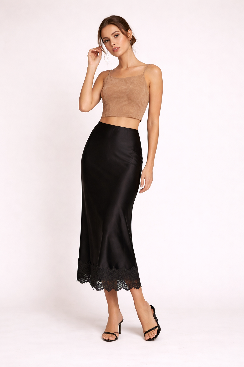 MIREYA | LACE TRIM MAXI SKIRT - Black