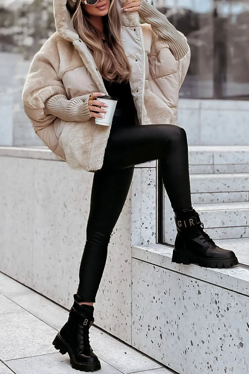 MOIRA | HOODED PUFFER JACKET - Beige