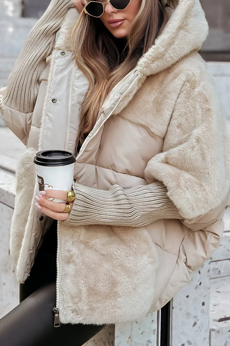 MOIRA | HOODED PUFFER JACKET - Beige