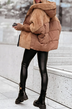 MOIRA | HOODED PUFFER JACKET - Camel