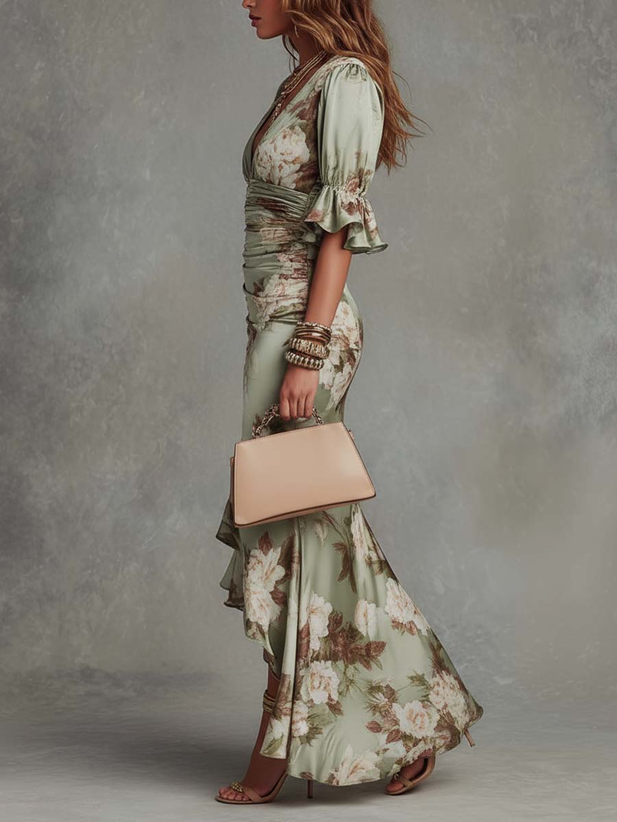 MONIQUE | SATIN MAXI DRESS - Sage Floral