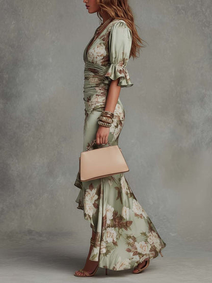 MONIQUE | SATIN MAXI DRESS - Sage Floral