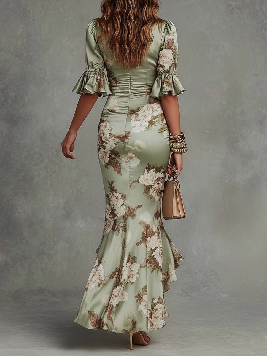 MONIQUE | SATIN MAXI DRESS - Sage Floral