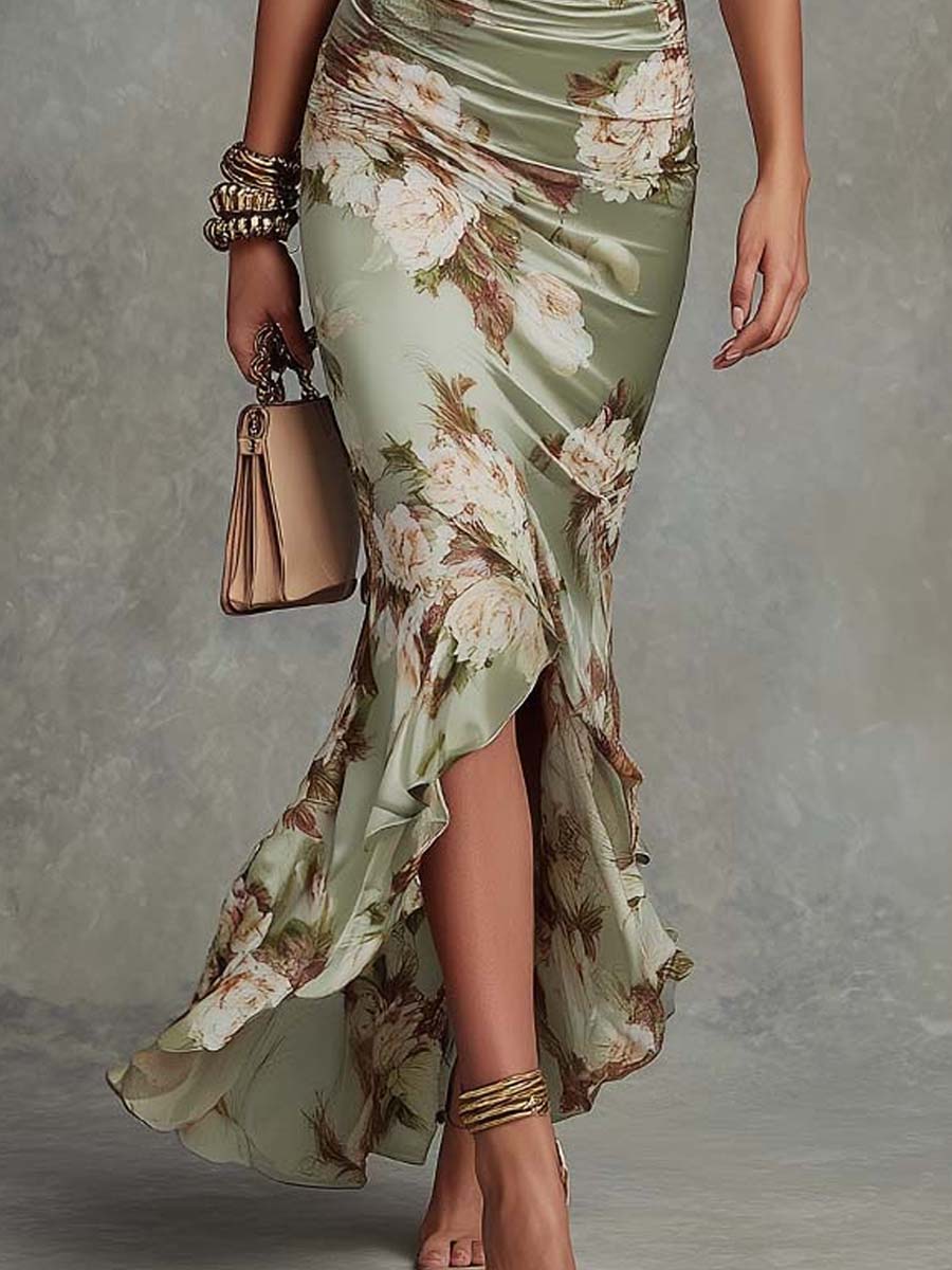 MONIQUE | SATIN MAXI DRESS - Sage Floral