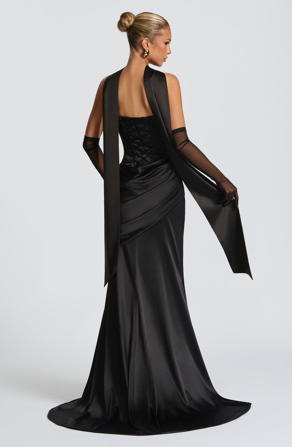 MORWEN | STRAPLESS COWL SATIN MAXI DRESS - Black