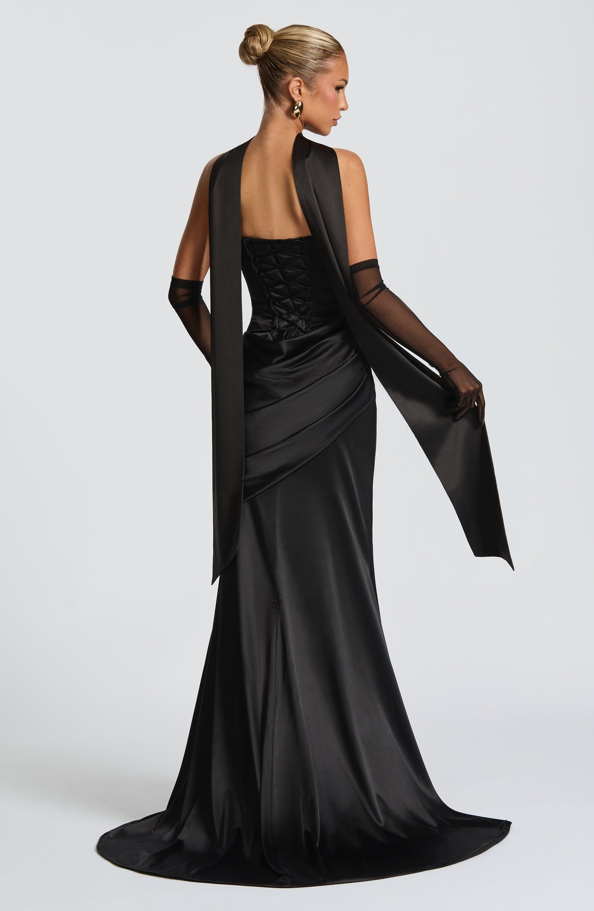 MORWEN | STRAPLESS COWL SATIN MAXI DRESS - Black
