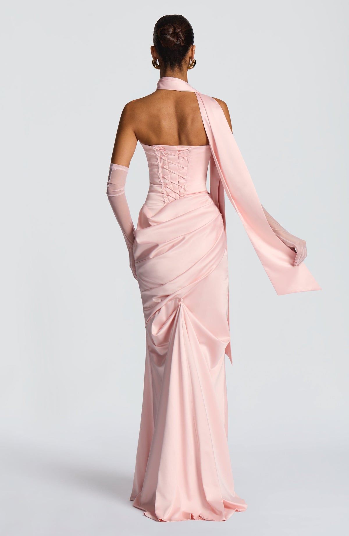 MORWEN | STRAPLESS COWL SATIN MAXI DRESS - Blush Pink