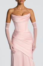MORWEN | STRAPLESS COWL SATIN MAXI DRESS - Blush Pink