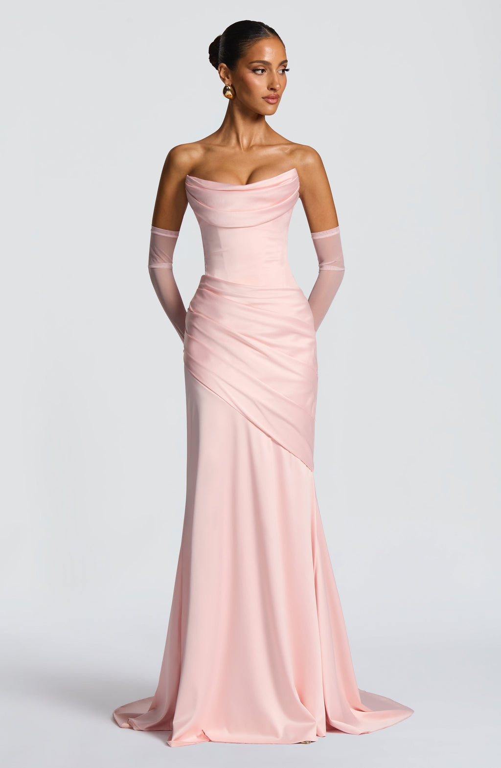 MORWEN | STRAPLESS COWL SATIN MAXI DRESS - Blush Pink