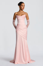 MORWEN | STRAPLESS COWL SATIN MAXI DRESS - Blush Pink