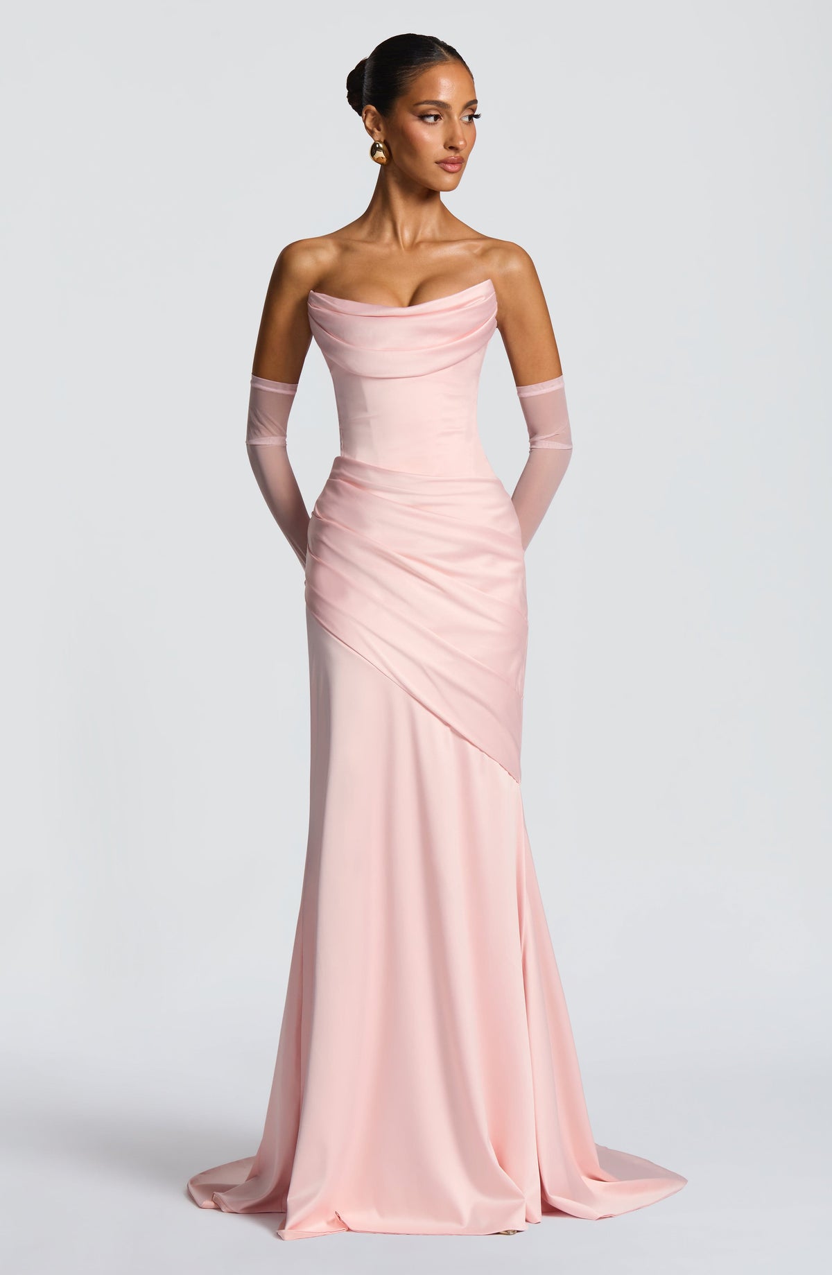 MORWEN | STRAPLESS COWL SATIN MAXI DRESS - Blush Pink