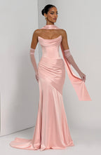 MORWEN | STRAPLESS COWL SATIN MAXI DRESS - Blush Pink