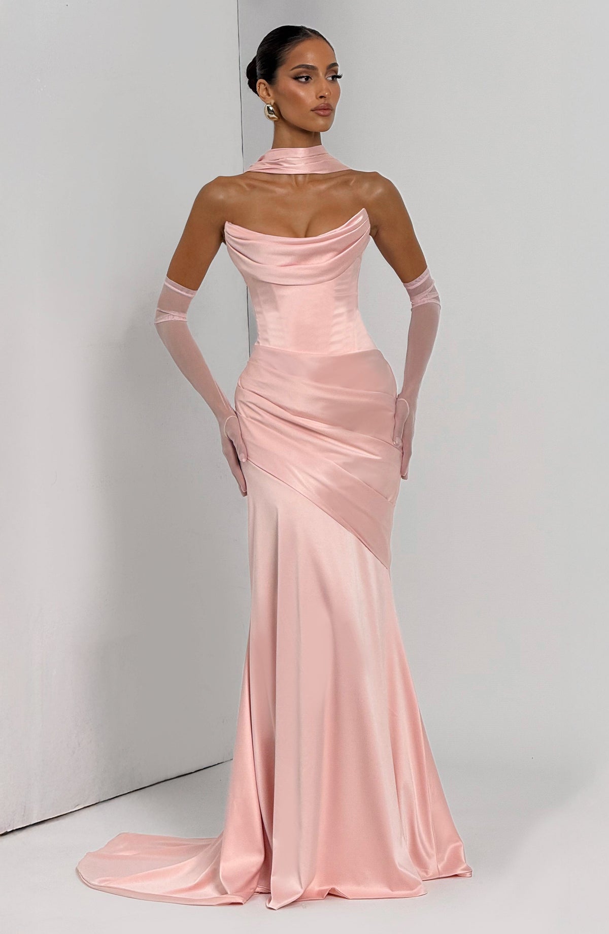 MORWEN | STRAPLESS COWL SATIN MAXI DRESS - Blush Pink