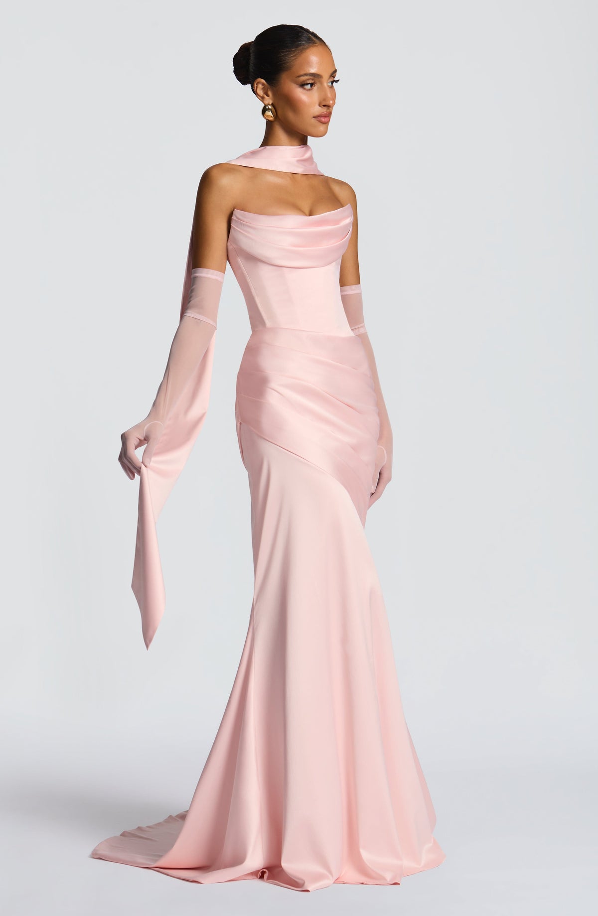 MORWEN | STRAPLESS COWL SATIN MAXI DRESS - Blush Pink