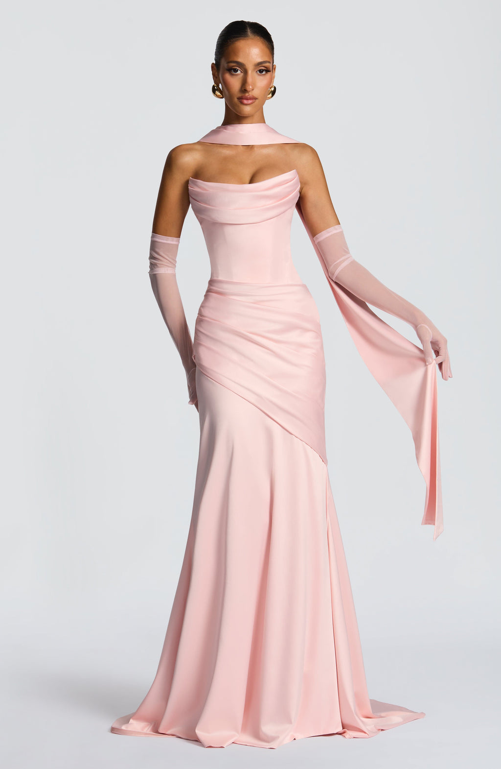 MORWEN | STRAPLESS COWL SATIN MAXI DRESS - Blush Pink