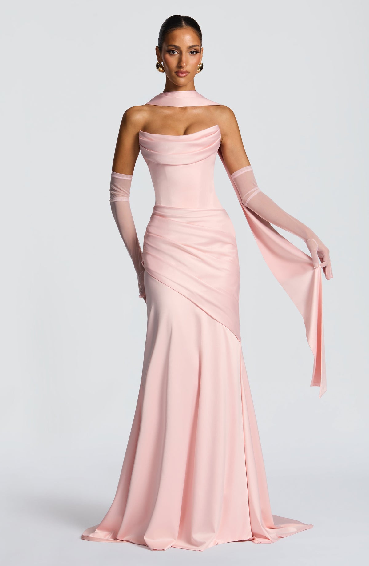 MORWEN | STRAPLESS COWL SATIN MAXI DRESS - Blush Pink