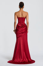 MORWEN | STRAPLESS COWL SATIN MAXI DRESS - Deep Red