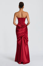 MORWEN | STRAPLESS COWL SATIN MAXI DRESS - Deep Red