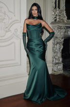 MORWEN | STRAPLESS COWL SATIN MAXI DRESS - Emerald Green