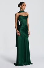 MORWEN | STRAPLESS COWL SATIN MAXI DRESS - Emerald Green