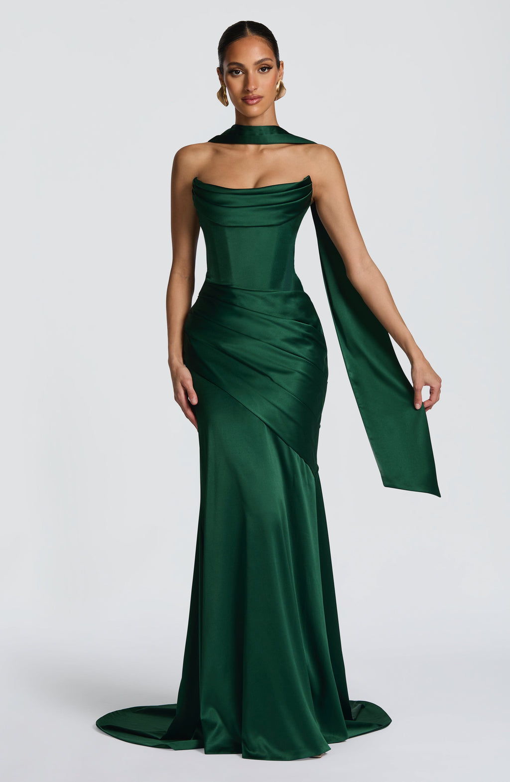 MORWEN | STRAPLESS COWL SATIN MAXI DRESS - Emerald Green