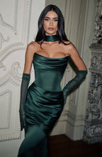 MORWEN | STRAPLESS COWL SATIN MAXI DRESS - Emerald Green