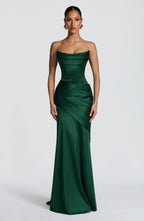 MORWEN | STRAPLESS COWL SATIN MAXI DRESS - Emerald Green