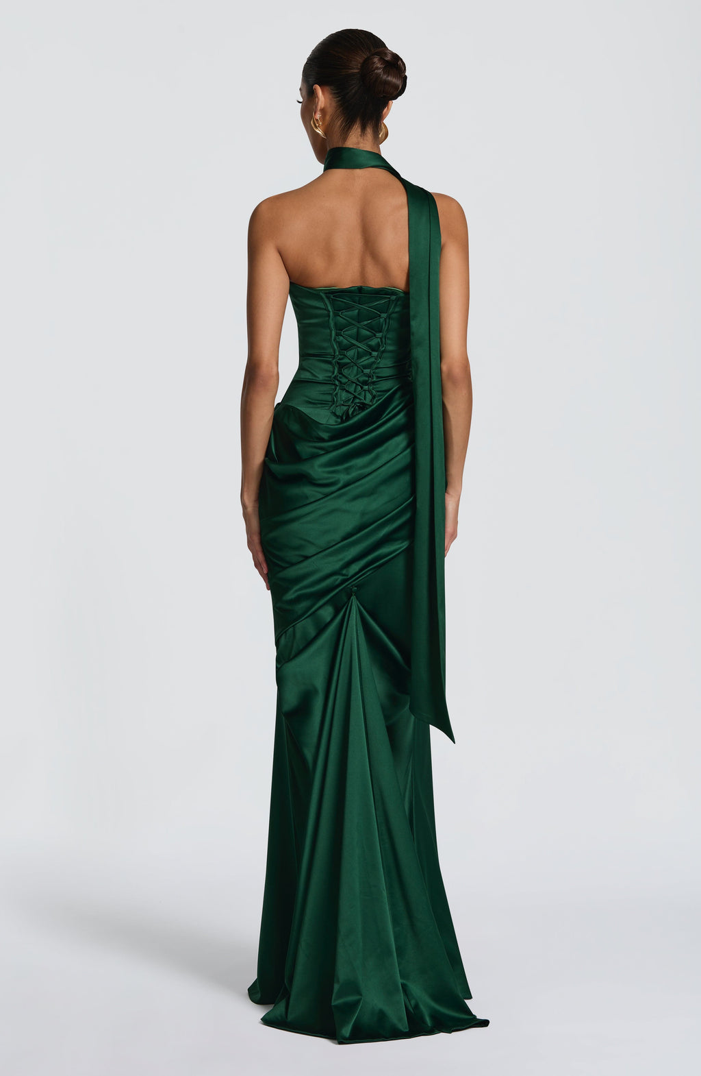 MORWEN | STRAPLESS COWL SATIN MAXI DRESS - Emerald Green