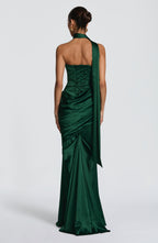 MORWEN | STRAPLESS COWL SATIN MAXI DRESS - Emerald Green