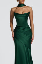 MORWEN | STRAPLESS COWL SATIN MAXI DRESS - Emerald Green