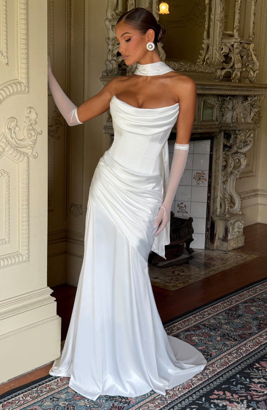 MORWEN | STRAPLESS COWL SATIN MAXI DRESS - Ivory