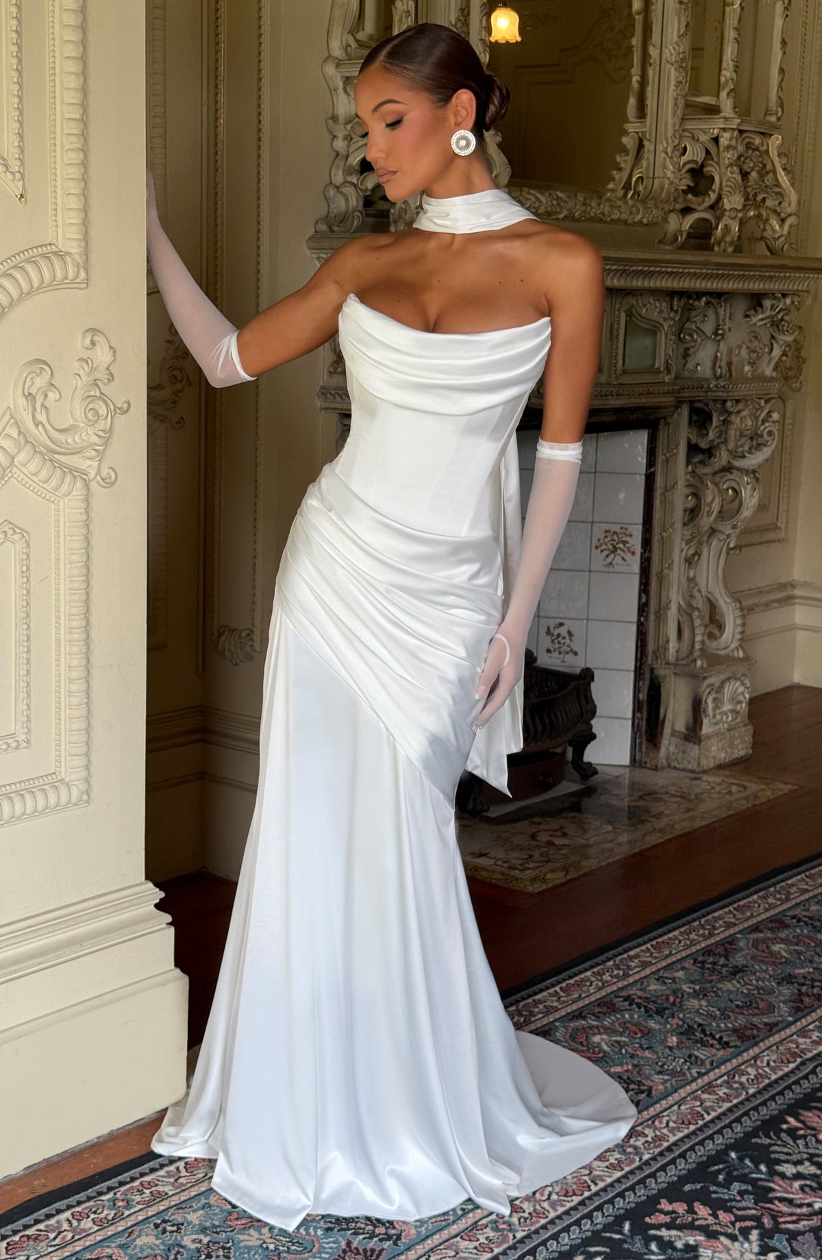 MORWEN | STRAPLESS COWL SATIN MAXI DRESS - Ivory
