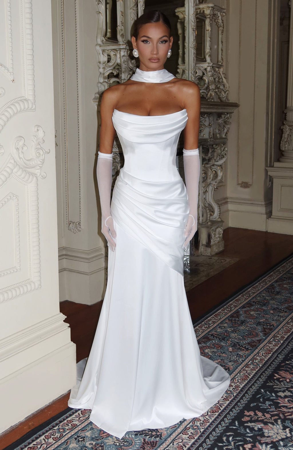 MORWEN | STRAPLESS COWL SATIN MAXI DRESS - Ivory