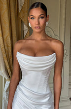 MORWEN | STRAPLESS COWL SATIN MAXI DRESS - Ivory