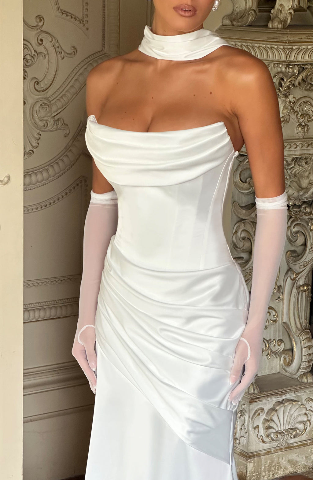 MORWEN | STRAPLESS COWL SATIN MAXI DRESS - Ivory